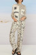 Daily Animal Print Pocket Contrast Turndown Collar Long Sleeve Two Pieces
