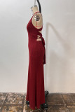 Sexy Solid Color Lace Up Backless Slit Sequined V Neck Evening Dresses