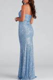 Prom Solid Color Sequins V Neck Evening Dresses
