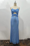 Prom Solid Color Sequins V Neck Evening Dresses