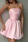 Sexy Solid Color Pleated Strapless Mini Dresses