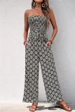 Vacation Geometric Print Pocket Lace Up Strapless Loose Jumpsuits