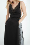 Sexy Solid Color Lace Slit Adjustable V Neck Sling Dresses