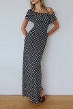 Elegant Polka Dot Backless Contrast Halter One Step Skirt Dresses
