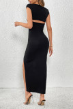 Casual Solid Color Slit Square Neck Fishtail Dresses
