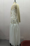 Elegant Flowers Patchwork Ruched V Neck Long Dresses