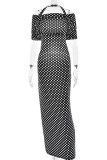 Elegant Polka Dot Backless Contrast Halter One Step Skirt Dresses