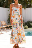 Vacation Landscape printing Contrast Square Neck Printed Dresses