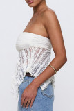 Sexy Solid Color Lace Irregular Strapless Tops