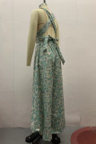 Vacation National Totem Print Cross Straps V Neck Loose Jumpsuits