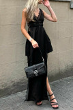 Sexy Solid Color Lace Slit Adjustable V Neck Sling Dresses