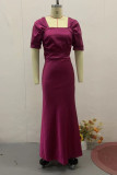 Prom Solid Color Ruched Square Neck Evening Dresses