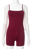 Sexy Solid Color Buttons Sleeveless Two Pieces