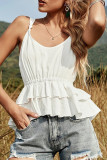 Daily Solid Color Patchwork Flounce U Neck Tops