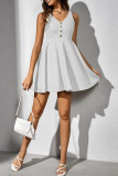 Casual Solid Color Patchwork V Neck Sleeveless Dresses