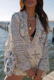 Casual Graffiti Print Tassel Contrast V Neck Long Sleeve Two Pieces