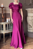 Prom Solid Color Ruched Square Neck Evening Dresses
