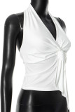 Sexy Solid Color Backless Ruched Halter Tops