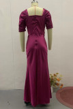 Prom Solid Color Ruched Square Neck Evening Dresses