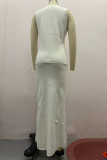 Elegant Solid Color Buttons O Neck Sleeveless Two Pieces