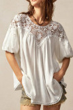 Casual Solid Color Lace O Neck Tops