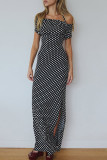Elegant Polka Dot Backless Contrast Halter One Step Skirt Dresses