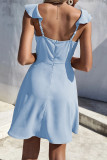 Daily Solid Color Buttons Stringy Selvedge Square Neck A Line Dresses