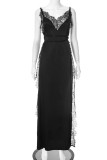Sexy Solid Color Lace Slit Adjustable V Neck Sling Dresses