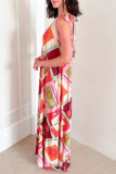 Boho Geometric Print Contrast Sloping Shoulder Printed Dresses