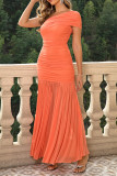 Sexy Solid Color Ruched Sloping Shoulder Fishtail Dresses
