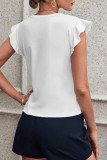 Daily Solid Color Flounce V Neck T-Shirts