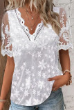Casual Solid Color Embroidery V Neck T-Shirts