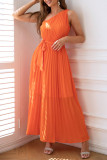 Prom Solid Color Lace Up Pleated Sloping Shoulder Waist Skirt Dresses