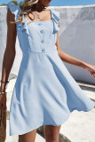 Daily Solid Color Buttons Stringy Selvedge Square Neck A Line Dresses