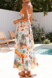 Vacation Landscape printing Contrast Square Neck Printed Dresses