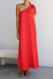 Daily Solid Color Lace Up Irregular Sloping Shoulder Irregular Dresses