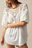 Casual Solid Color Lace O Neck Tops