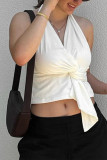 Sexy Solid Color Backless Ruched Halter Tops