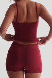 Sexy Solid Color Buttons Sleeveless Two Pieces