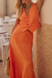 Casual Solid Color Buttons V Neck Sleeveless Two Pieces