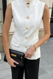 Elegant Solid Color Buttons Mandarin Collar Tops