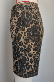 Casual Leopard Buttons Patchwork Loose High Waist Straight Full Print Bottoms