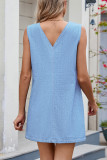 Casual Solid Color Patchwork V Neck Sleeveless Loose Denim Dresses