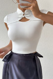 Casual Solid Color Buttons Mandarin Collar Tops