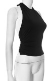 Sexy Solid Color Lace Up Metal Accessories Trim Backless Halter Tops