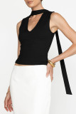 Sexy Solid Color Patchwork V Neck Tops