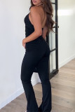 Sexy Solid Color Backless Adjustable Halter Skinny Jumpsuits