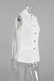 Elegant Solid Color Buttons Mandarin Collar Tops