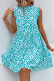 Casual Geometric Print Stringy Selvedge Contrast Stringy Selvedge Collar Sleeveless Dresses