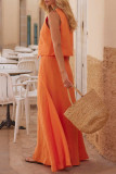 Casual Solid Color Buttons V Neck Sleeveless Two Pieces